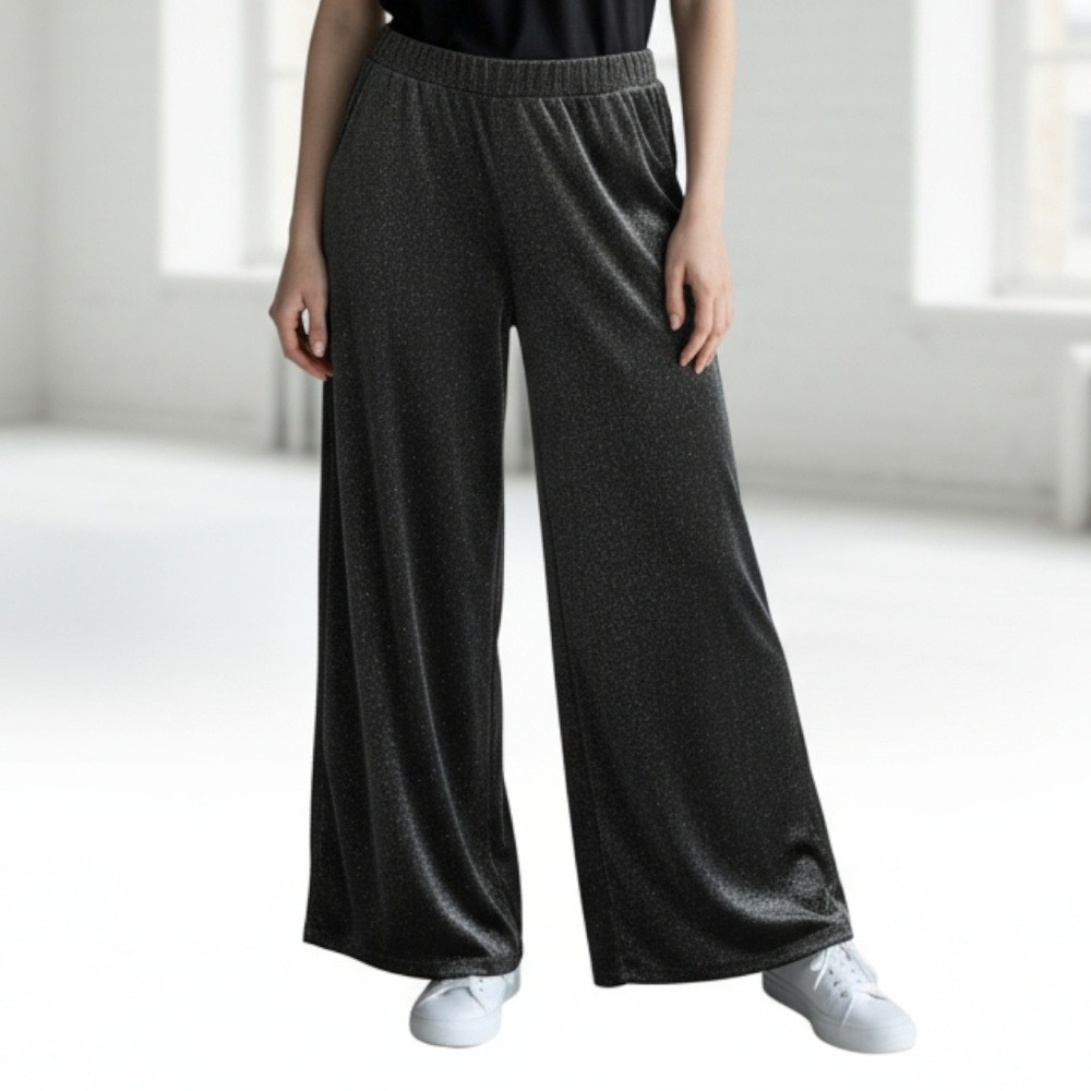 See and Be Seen Black Velvet Wide Leg Pants Glitter Stretch‎ Trousers VTG Medium